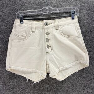 Basic Shorts Women 40 White Denim Button Up Cut Off
